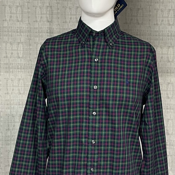 POLO RALPH LAUREN Mens Green Blue Plaid Twill Button Down Shirt Small Brand New - Picture 1 of 5
